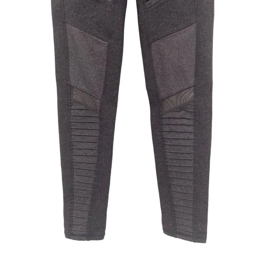 Alo Yoga Women Pants Moto Layered Mesh‎ Matte Stretch Leggings Gray XS
